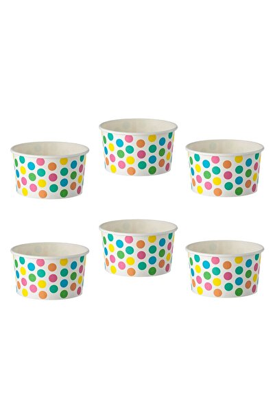 OEM White Paper Ice Cream Bowls with Polka Dot 240ml - 6pcs