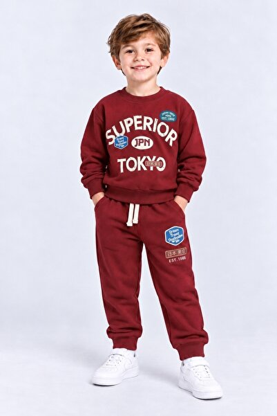 AHENGİM Boy's Superior Tokyo Printed 2-Piece Tracksuit Set Casual Cotton Bott...