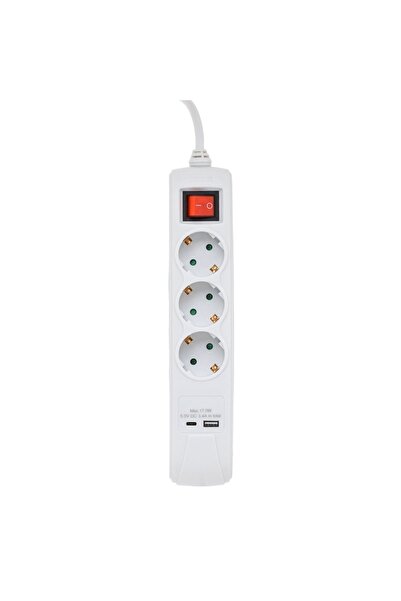 OEM Бял разклонител с 3 USB гнезда и Type C порт 3680W