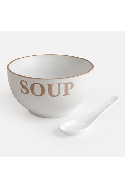 OEM Ecru Ceramic Bowl & Spoon 550ml