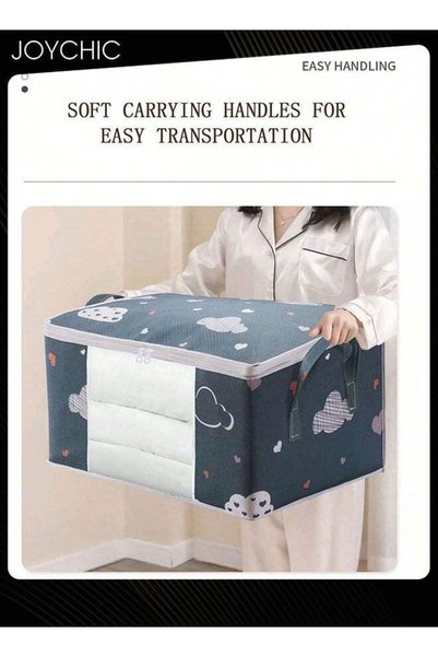 Joychic 2-piece Lovely Cartoon Design Large Capacity Saving Space Clothing Quilt Storage Bag Multifunctional Dustproof and Moistureproof Supplies Moving Clothes Packing Organizers Navy Blue