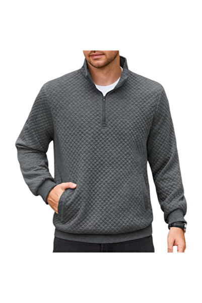 OtherMax Pulover Bărbătesc cu Fermoar 1/4, Textură Waffle, Slim Fit, Elegant,...