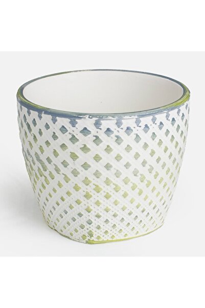 OEM Masca Ghiveci Flori Ceramica Alb Verde 10x8cm - 0,3L