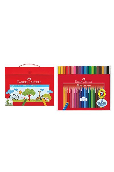 Faber Castell Double Pack 24 Colors Crayons with Plastic Bag and 20 Colors Fe...