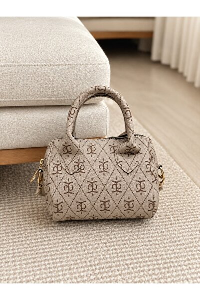 Monogram Baskılı Mini Kadın El ve Omuz Çantası