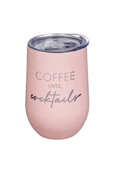 OEM Pahar Termos Metalic Roz "Coffee" cu Capac Transparent 350ml