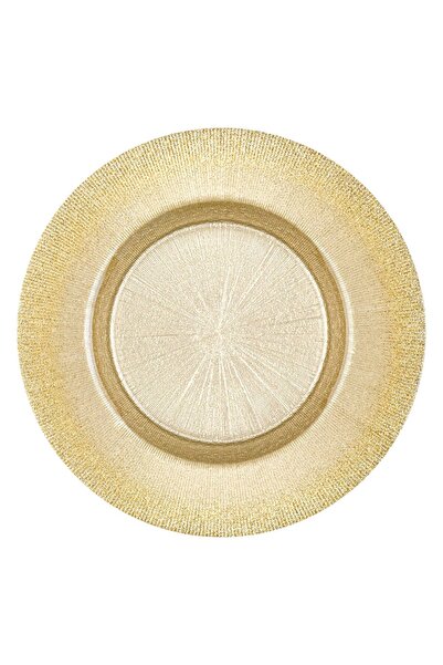 OEM Fruit Serving Plate Gold Glass Embossed Rays Glitter Border Ø21cm