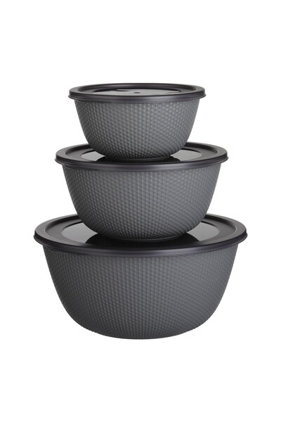 OEM Set of Gray Plastic Bowls with Lids (0.5lt-1lt-2lt) - 3pcs