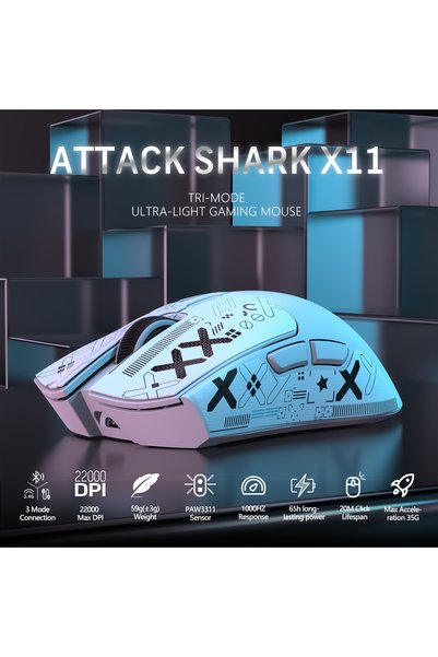 Attack Shark X11 Gaming Mouse with Magnetic Charging Dock, PixArt PAW3311 Gaming Sensor, BT/2.4G Wireless/Wired