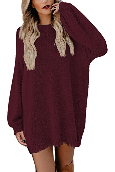 OtherMax Rochie Pulover Mini Oversize Tricotată Vișinie Mărimea S — rochie ia...
