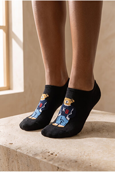Katia&Bony Unisex Teddy Patterned Sneaker Invisible Socks Black