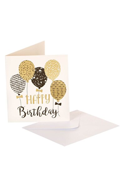 OEM White Birthday Card Black Foil Balloons "Happy Birthday" 7.5x8.5cm & Enve...