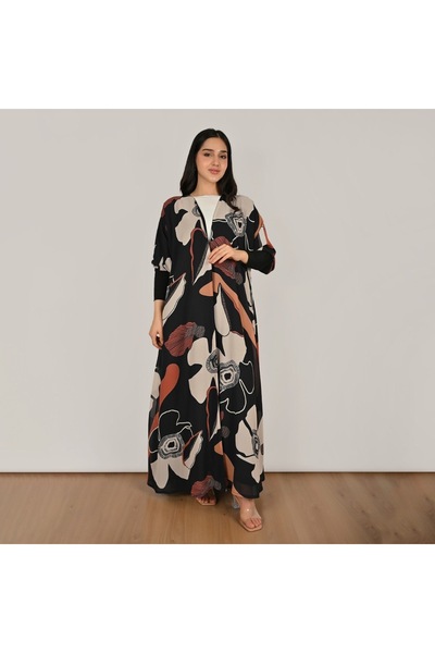 HAWRAA ABAYA Flowy Wrap Abaya with Chiffon Fabric and Stretchy Sleeves