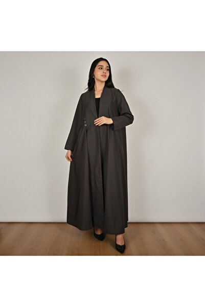 HAWRAA ABAYA عباية لف باللون الرمادي بجيوب عملية وأزرار جانبية أنيقة