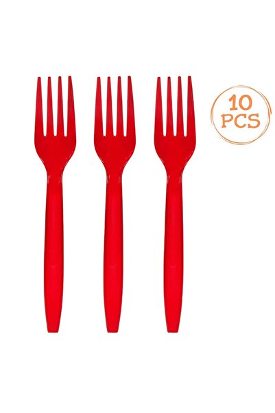 OEM Furculite Reutilizabile din Plastic Rosu 15,8cm - 10buc