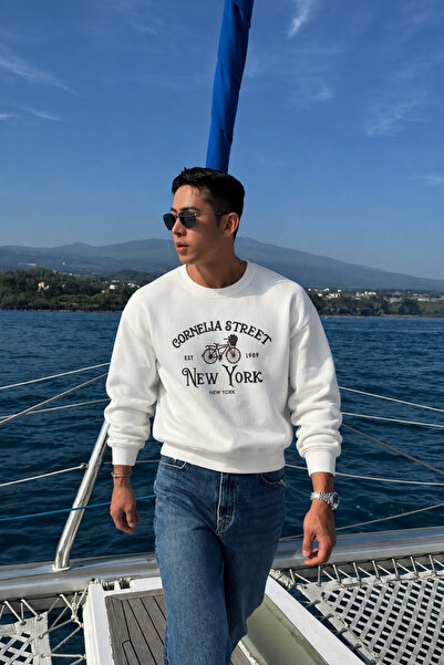 Tarz Cool Men's Organic Cotton Soft Sweatshirt with Print Detail and Crew Nec...