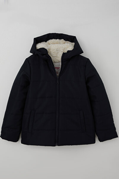Kabancı Girl's Coat with Plush Inside and Zipper with Hood, 6-9 Years Old, Na...