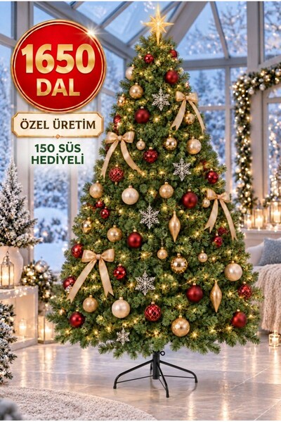 La Confiance 250 Cm Yılbaşı Ağacı 1650 Gür Dallı Noel Ağacı Yılbaşı Çam Ağacı 150 Süs Ve Işık Hediyeli