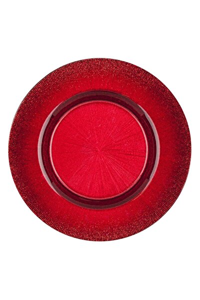 OEM Red Plate with Glitter Embossed Rays on the Edge Glass Fruit Plate Ø21cm
