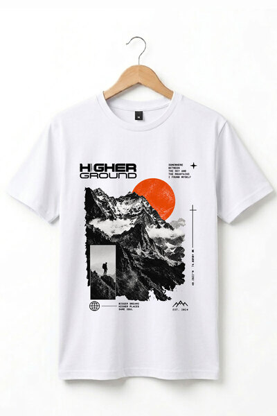 The Baski Unisex Outdoor Higher Ground Mountain T-shirt με στάμπα, 100% βαμβα...