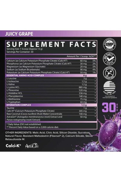Nutrex Research EAA Hydration | EAAs + BCAA Powder | Muscle Recovery, Strength, Muscle Building, Endurance | 8G Essential Amino Acids + Electrolytes, 30 Serving Juicy Grape 390g