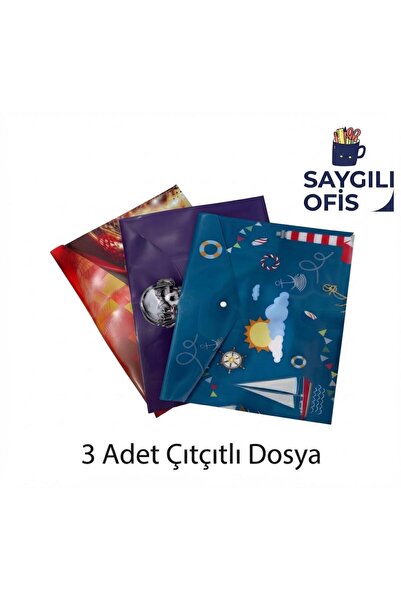 SaygılıOfis Çıtçıtlı Zarf Dosya 3 Adet Erkek Çocuk Karışık Desenleri A4 Çıt ç...