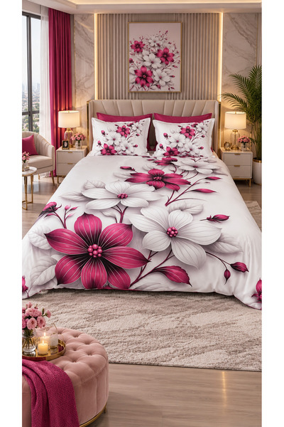 AYBERK HOME TEXTİLE طقم غطاء لحاف مزدوج من القطن من VİŞNE ÇİÇAĞI مكون من 6 قط...