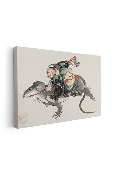 Katsushika Hokusai Farelerle Figur – Ukiyo-e Yatay Kanvas Tablo