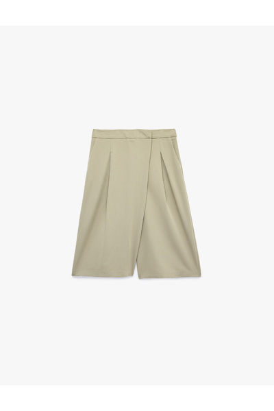 Koton High Waist Viscose Blended Pleated Wide Leg Shorts with Pockets