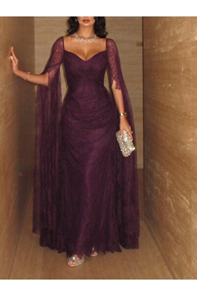 kadina Long Lace Tulle Evening Dress with Cleavage