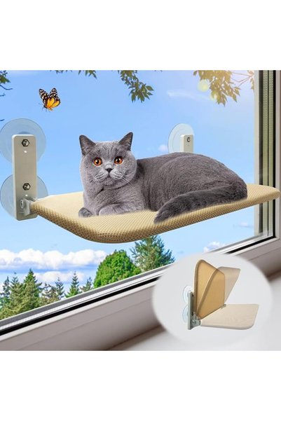 EXCEFORE Foldable Cat Window Perch - Cordless Hammock With 4 Strong Suction C...