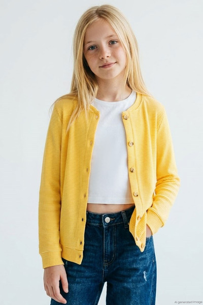 Breeze Girl's Cardigan with Buttons, Thin Stripes, 8-12 Years, Yellow