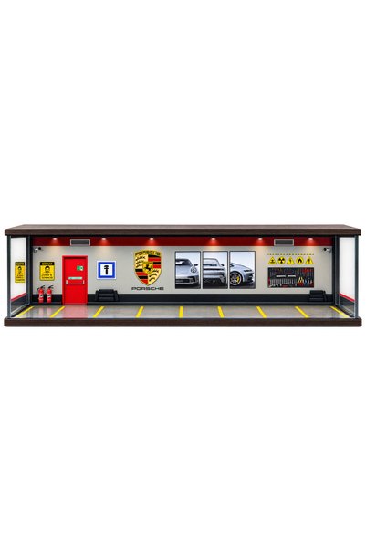 Diecast Toyblox Porsche Diorama Garaj 1/64 Ölçek 8 araçlık, LED Işıklı USB Ka...