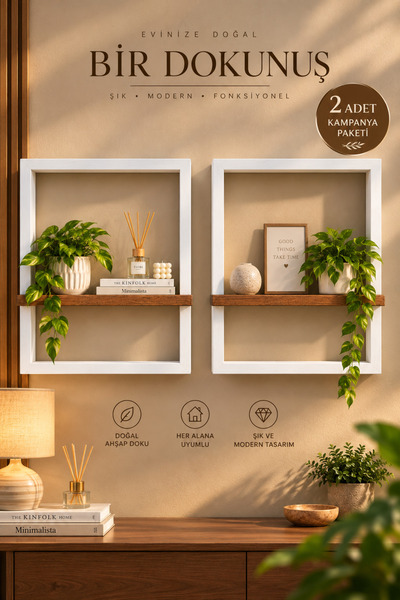 Ve Shop LAVEN 2’li Dekoratif Duvar Rafı Seti Beyaz Ahşap Modern Duvar Dekoru ...