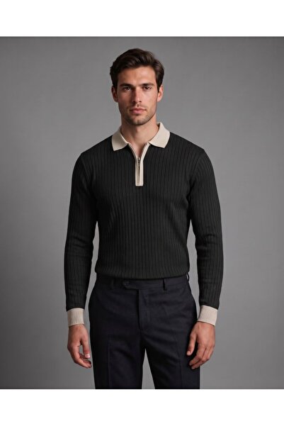 Generic Brand Men's collar zippered shirt collar knitwear