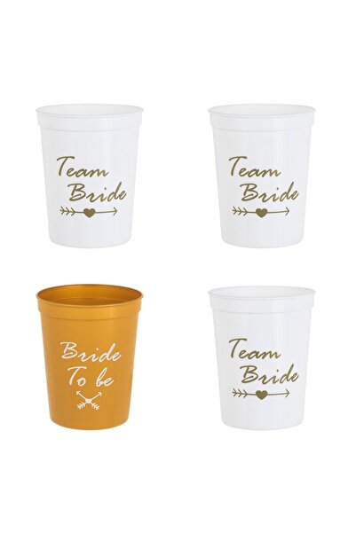 OEM White Gold Plastic Cups Bride to be & Team Bride 450ml - 4pcs