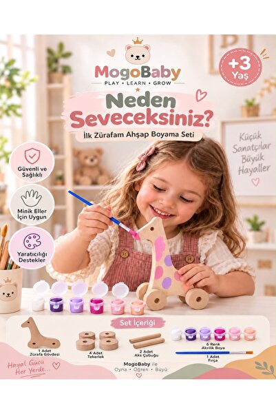 Mogo baby İlk Zürafam Ahşap Zürafa Boyama Seti Eğitsel