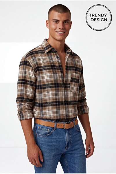 Trendy Design Ανδρικό Καρό Πουκάμισο Casual – Κανονική Γραμμή, από Μαλακό Βαμ...