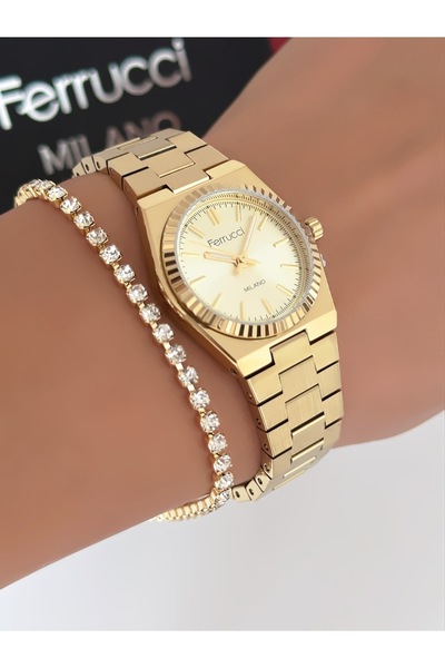 Ferrucci Steel Cord Thin Case 2 Year Warranty 3 Atm Waterproof Women's Wristwatch+ Bracelet Gift