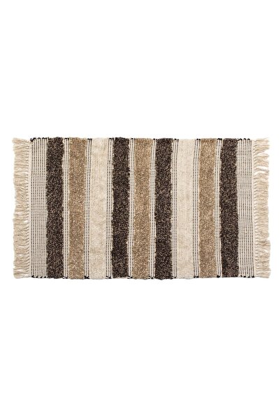 OEM Covoras decorativ iarna bumbac bej maro dungi franjuri 100x70cm