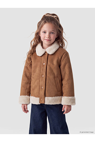 LC Waikiki LCW KidsKürk Yaka Kız Çocuk Süet Görünümlü Mont