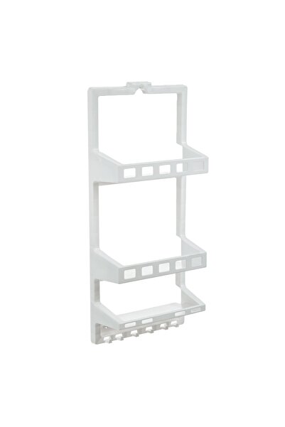 OEM White Plastic Shelf with 3 Spaces and Hooks for Bathroom 27x12x63cm