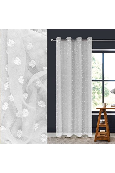 OEM Perdea Decorativa Alba Franjuri cu Inele 140x260cm