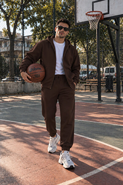 BARLİZ Erkek Trend Model Premıum 3 iplik Şardonlu Kapşonlu Jogger Hırka Eşofm...