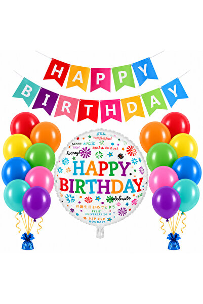 genaja Set Decor Aniversar Happy Birthday – Banner + Balon Folie Rotund + 10 ...