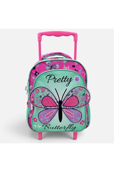 OEM Ghiozdan Troler Gradinita Verde Menta Fucsia cu Fluture