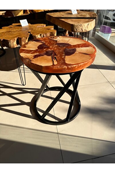 Kilikya Wood Epoksi Tasarım Gold Ardıç Ağacı Sehpa