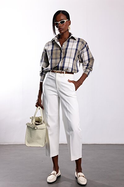 5in1Canpolat White Barrel Fabric Trousers 442