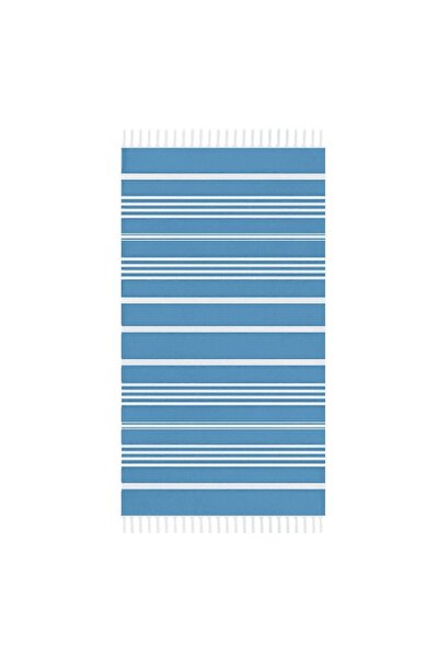 OEM Prosop Hamam din Bumbac Turcoaz Alb Dungat pentru Plaja 160x90cm