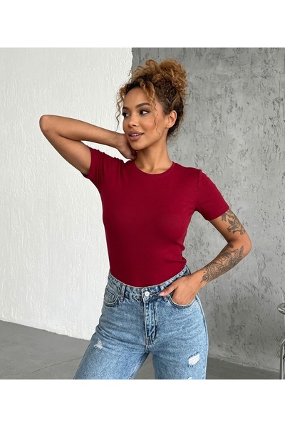 Lufthimm Body casual de damă, cu mânecă scurtă, decolteu tip crew, din viscoză